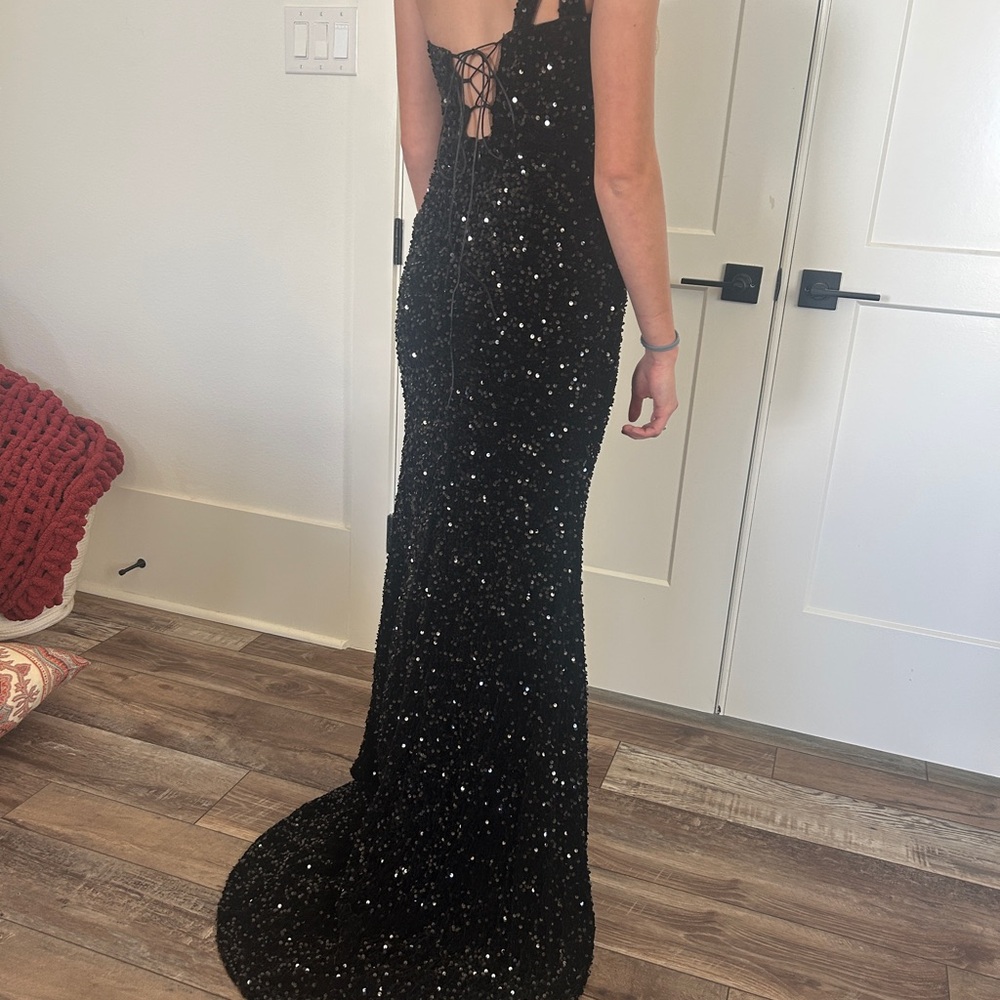 Stunning Black Sequin Backless Dress